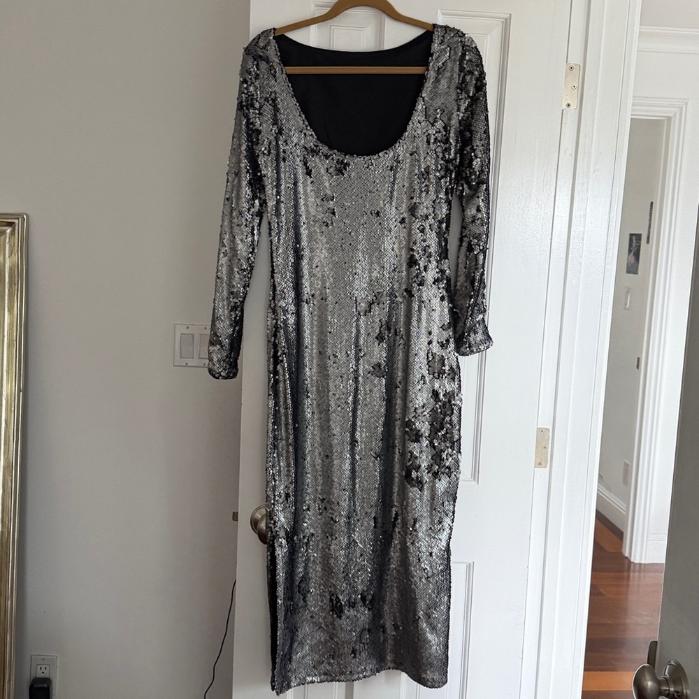 Calvin Klein Silver Sequin Midi Dress - Picture 11 of 12